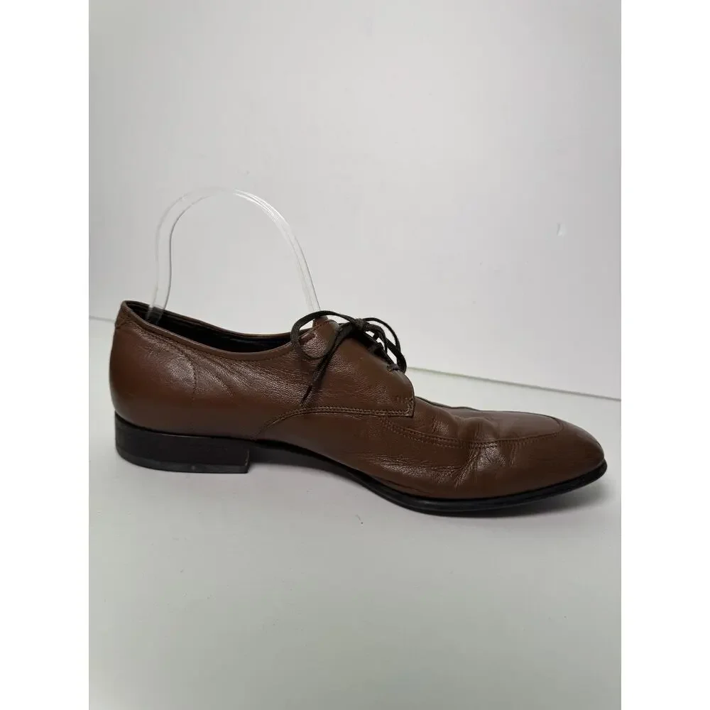 Salvatore Ferragamo Dress Derby Shoes Mens 7.5 EE Brown Leather Made In Italy